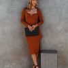 Clothing * | Acoa-001 Mona Ruched Knit Midi Dress Camel Final Sale Vici Exclusives