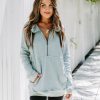 Clothing * | Hem-001 Long Weekend Cotton Pocketed Half Zip Pullover Sweaters Mint