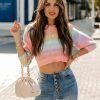 Clothing * | Oliv-001 Sweaters Like A Rainbow Crop Knit Sweater Final Sale