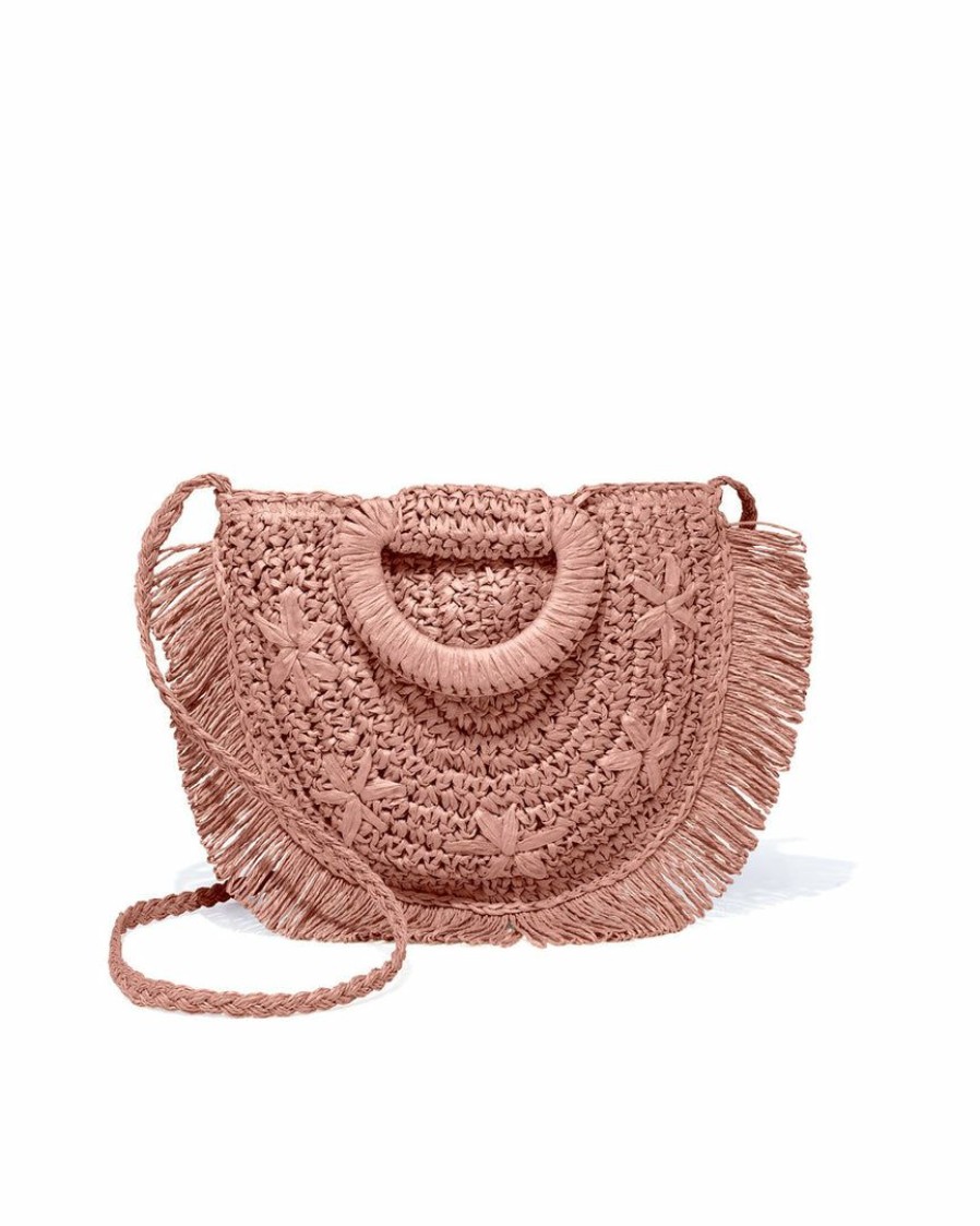 Bags * | Fame-001 Take Me To Miami Sunshine Fringe Straw Crossbody Bag Dusty Pink Final Sale