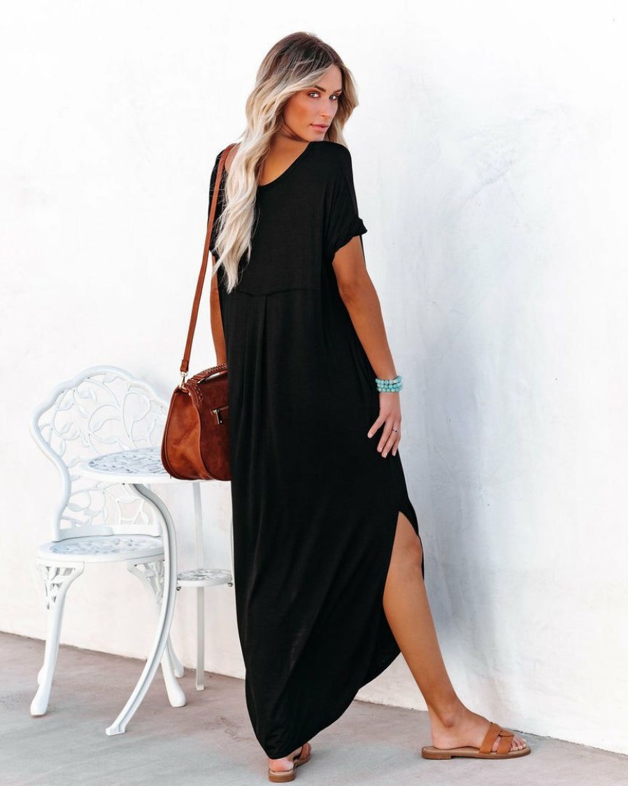 Clothing * | Vani-001 The Vacation Shop Farmers Market Pocketed Modal Maxi Dress Black Final Sale