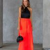 Clothing * | Skie-001 Glowing Love Pleated Maxi Skirt Neon Orange Take Me To Miami