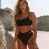 Clothing * | Envy-001 Float Ribbed Cut Out Bikini Bottom Black Final Sale The Vacation Shop