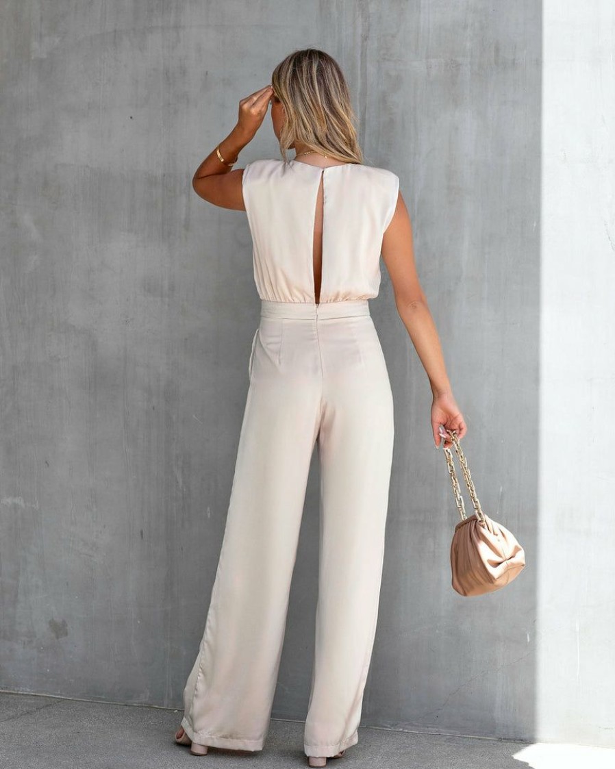 Clothing * | Do+B-001 Bride To Be Diva Moments Satin Pocketed Jumpsuit Champagne