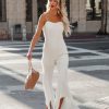 Clothing * | Endl-001 Take Me To Miami Seek To Be Chic Ruffle High Low Hem Jumpsuit Ivory