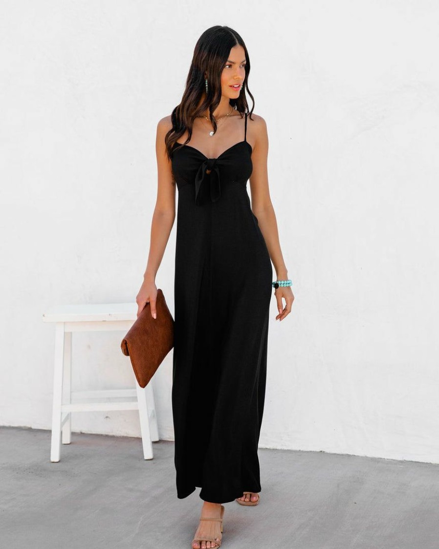 Clothing * | Oliv-001 Guest Of Wedding Eladoria Front Tie Maxi Dress Black Final Sale