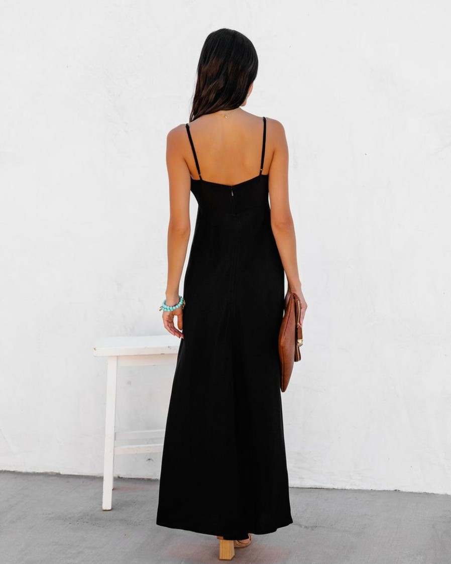 Clothing * | Oliv-001 Guest Of Wedding Eladoria Front Tie Maxi Dress Black Final Sale