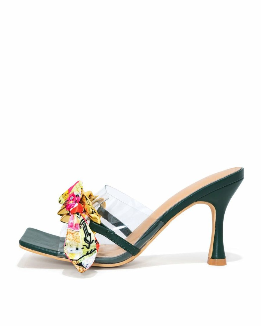 Shoes * | Cape-001 Moretti Scarf Chain Heeled Sandal Hunter Green Date Night Out