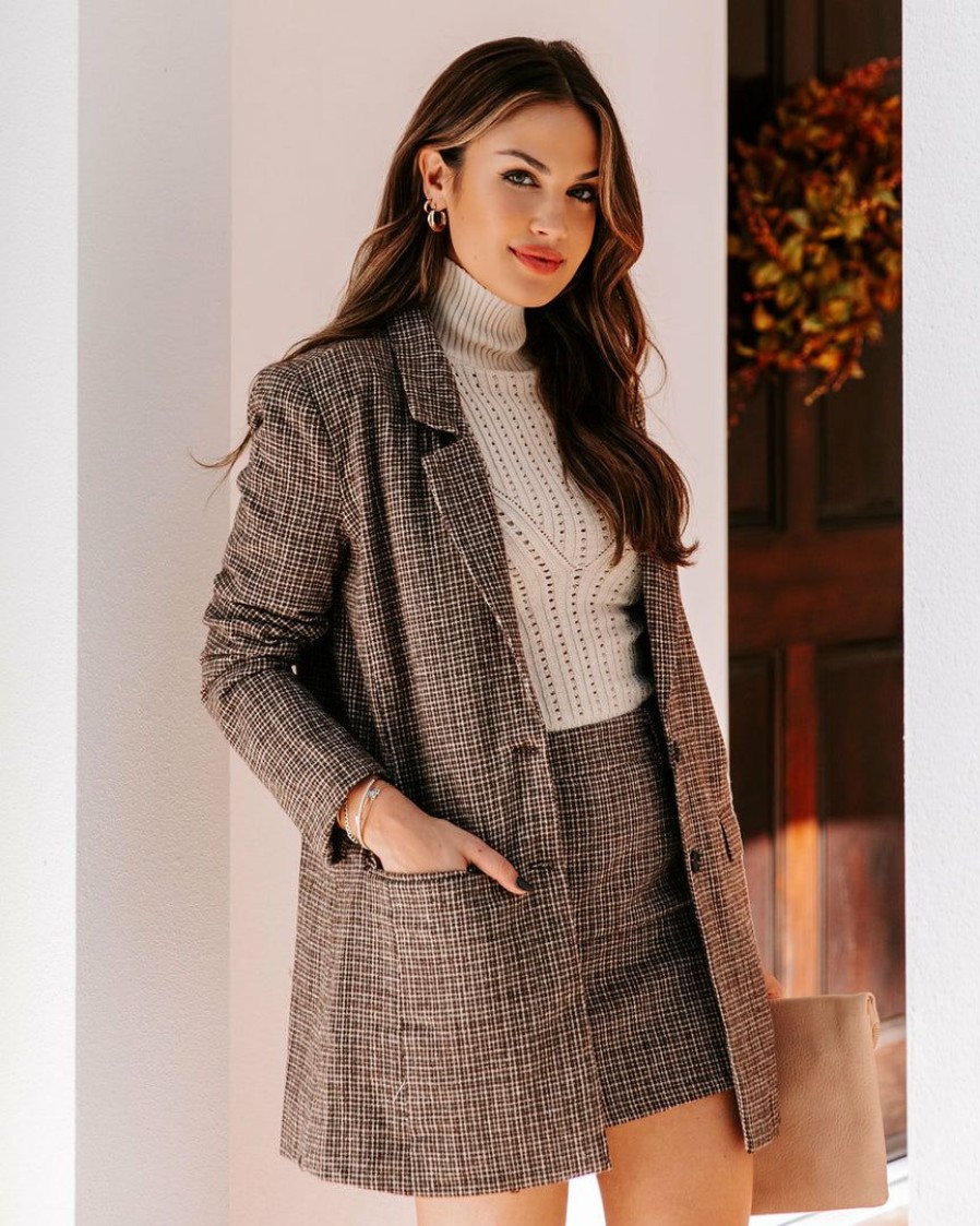 Clothing * | On T-001 Trend Forward Pocketed Plaid Blazer Coats & Jackets