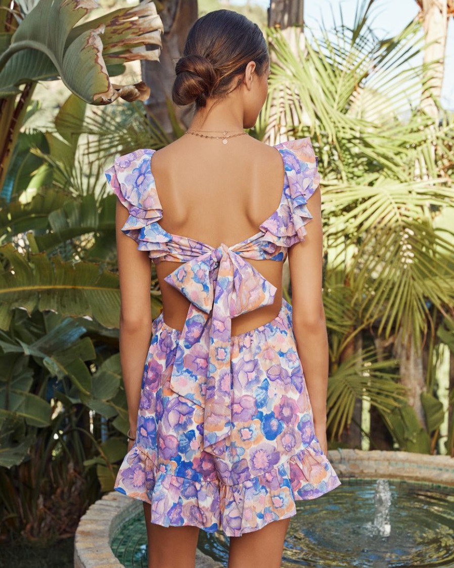 Clothing * | Luxx-001 Changing Tide Floral Ruffle Cutout Romper Take Me To Miami