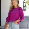 Clothing * | Aeom-001 Never Too Late Satin Puff Sleeve Top Magenta