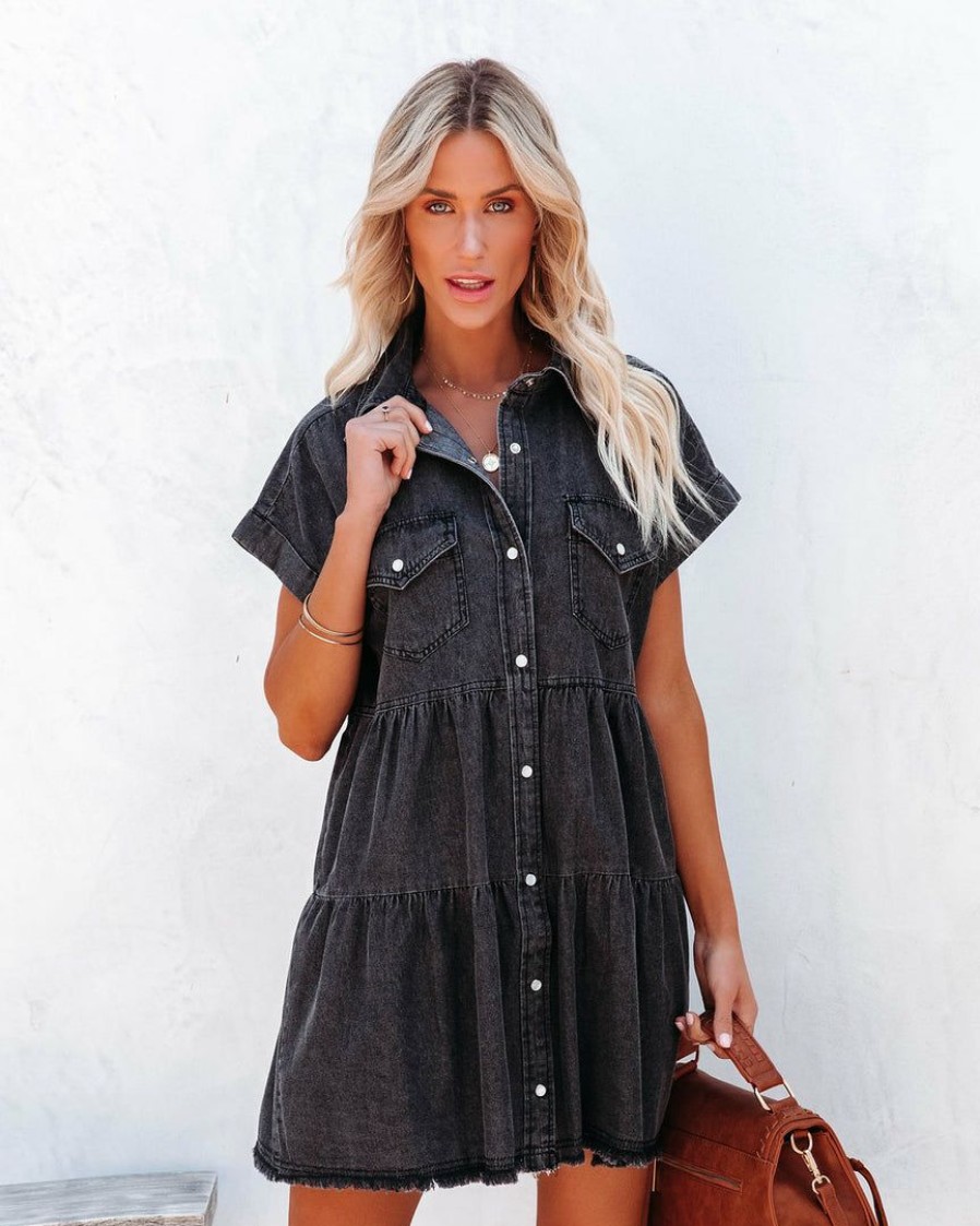 Clothing * | Entr-001 Madden Button Down Denim Shirt Dress Final Sale Dresses