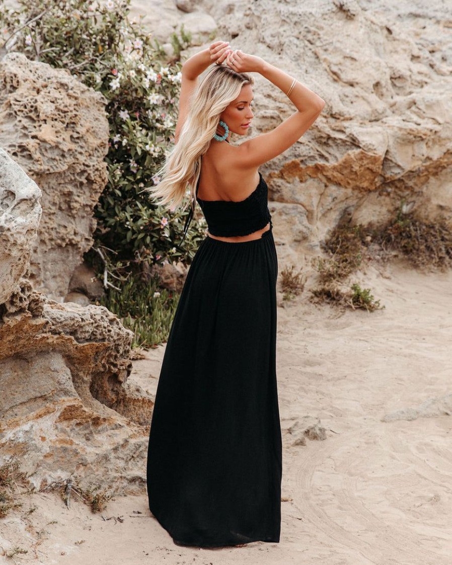 Clothing * | Prom-001 The Vacation Shop Hit The Beach Smocked Halter Maxi Dress Black Final Sale