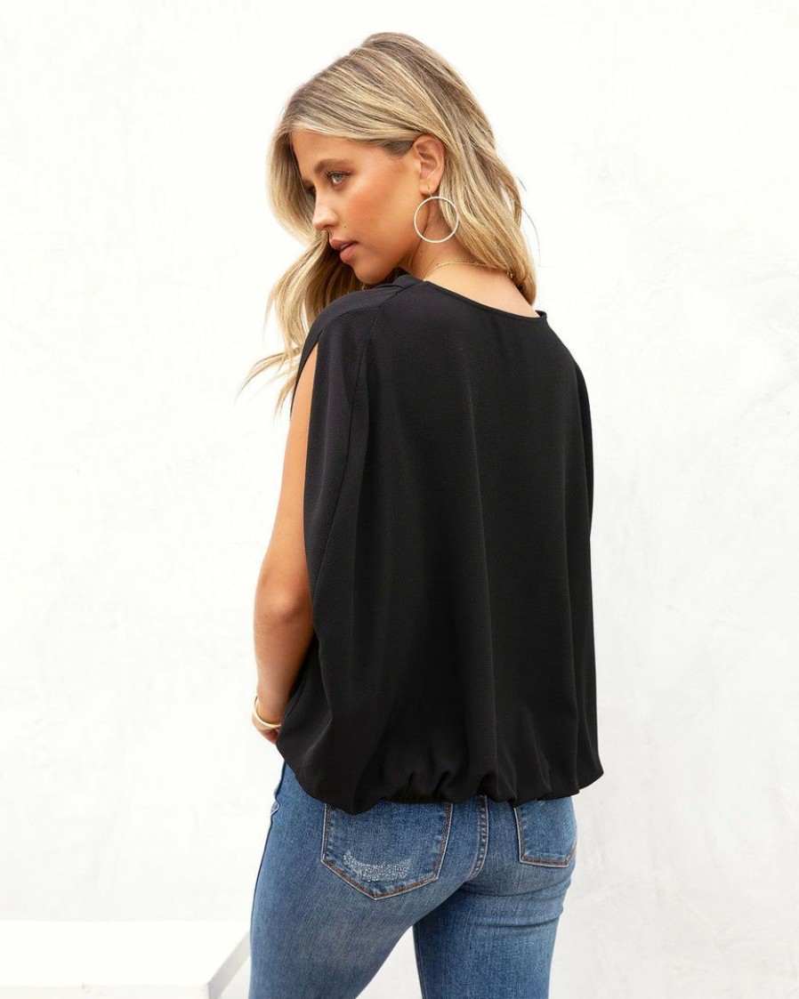 Clothing * | Tych-001 Thankful Babes Draped Short Sleeve Blouse Black Take Me To Miami