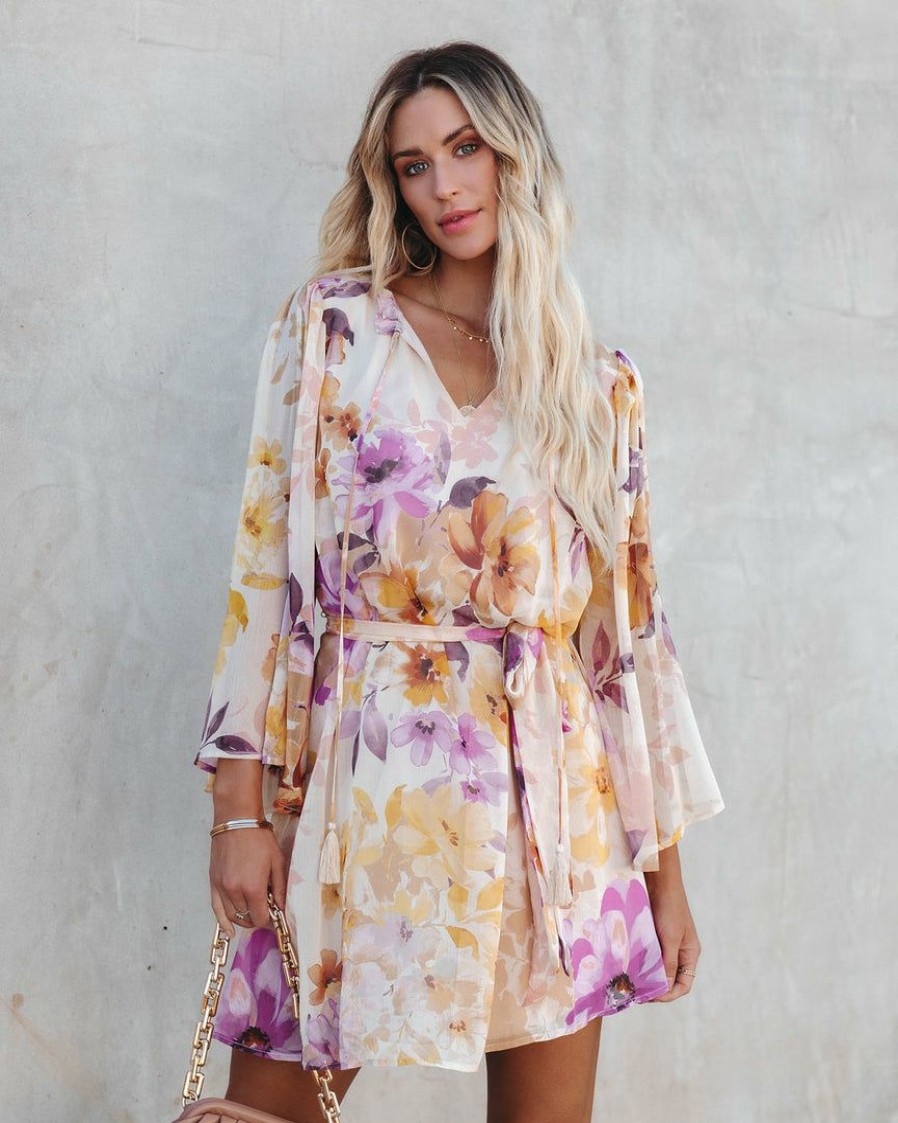 Clothing * | Salt-001 Damaya Floral Chiffon Tassel Dress Final Sale Photoshoot Ready