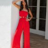 Clothing * | Tych-001 Dolled Up Strapless Cutout Jumpsuit Tomato Red Final Sale