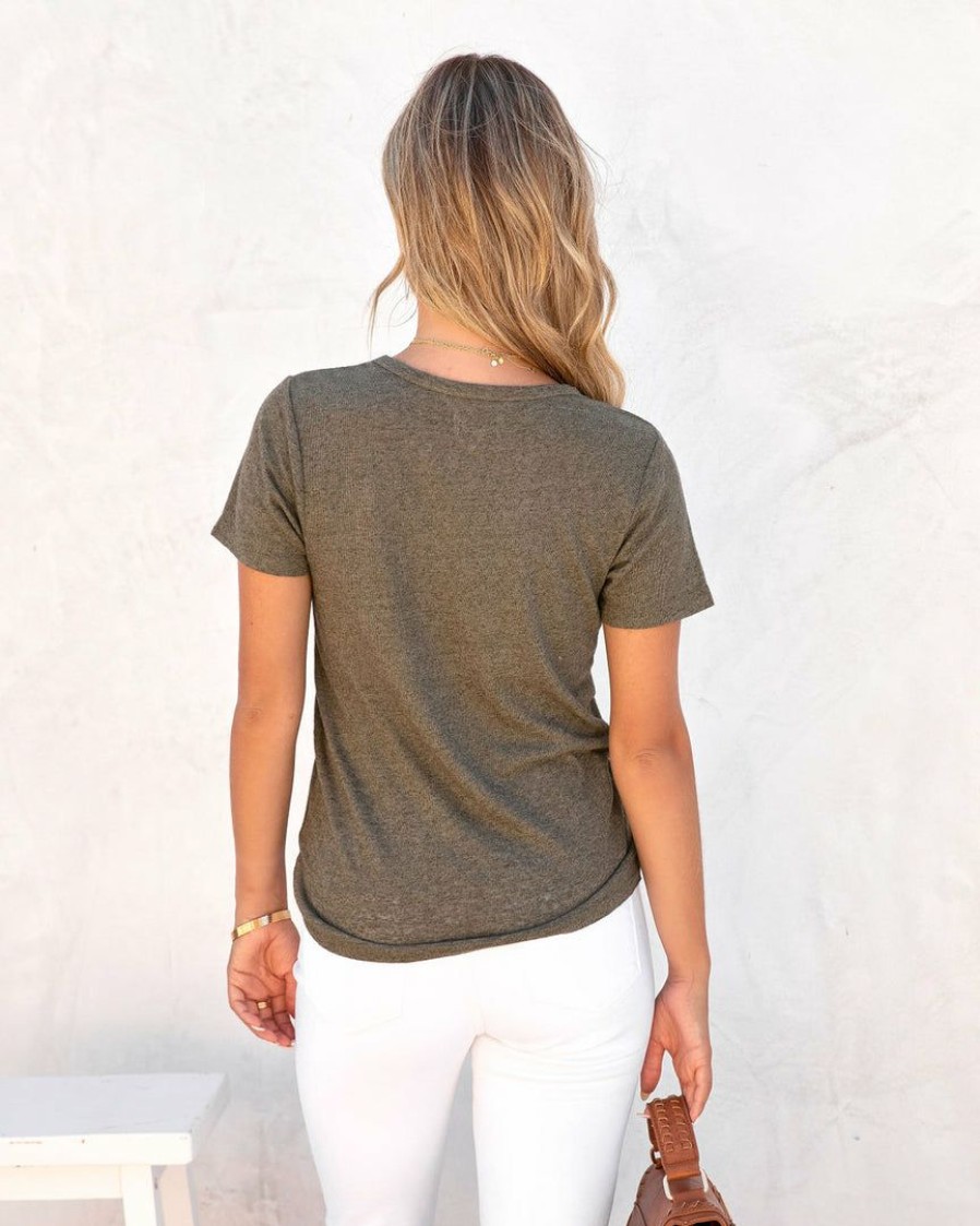 Clothing * | Thre-001 Susanville Linen Blend Tee Dark Olive Sunny Daze