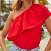 Clothing * | Tych-001 Take Me To Miami Dorotea Ruffle One Shoulder Top Red Final Sale