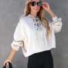 Clothing * | Proj-001 Sweaters Savannah Lace Up Hooded Pullover Sweater Natural