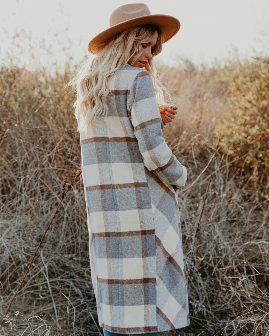 Clothing * | Prom-001 Alanis Pocketed Plaid Coat Coats & Jackets