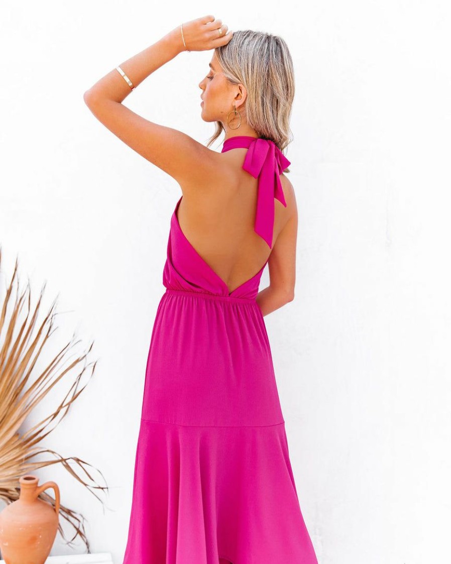 Clothing * | Tych-001 Marisol Halter Cutout Midi Dress Fuchsia Final Sale Take Me To Miami