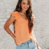 Clothing * | Blu-001 Tops Fino Flutter Sleeve Top Orange