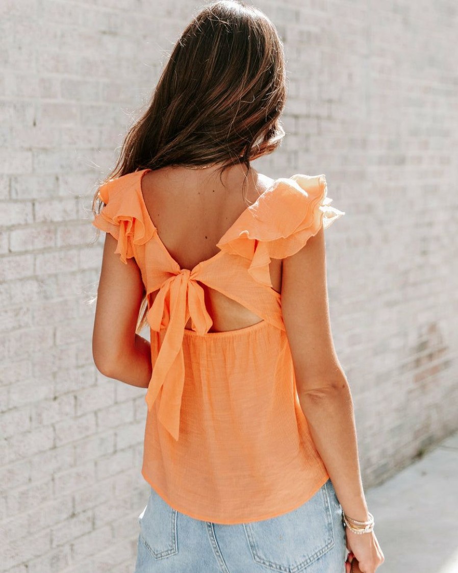 Clothing * | Blu-001 Tops Fino Flutter Sleeve Top Orange