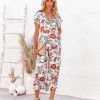 Clothing * | Oliv-001 Hollow Floral Pocketed Tie Jumpsuit Rompers + Jumpsuits