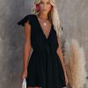 Clothing * | Aaka-001 Untangled Satin Ruffle Tie Romper Black