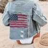 Clothing * | Pol-001 American Flag Distressed Cotton Denim Jacket Final Sale Coats & Jackets