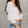 Clothing * | Oliv-001 Lolly Cotton Eyelet Smocked Crop Top Off White Final Sale Date Night Out