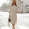 Clothing * | Skie-001 Glinda Striped Satin Midi Shirt Dress Final Sale Dresses