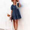 Clothing * | Salt-001 Luis Cotton Puff Sleeve Babydoll Dress Dark Wash Final Sale