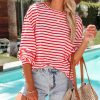 Clothing * | Flaw-001 Danelli Cotton Blend Striped Top Red Final Sale