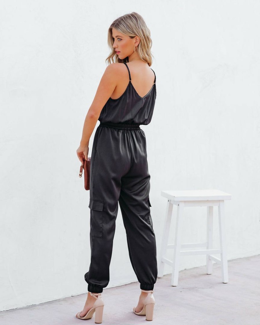 Clothing * | Stru-001 Quince Pocketed Satin Utility Jumpsuit Black