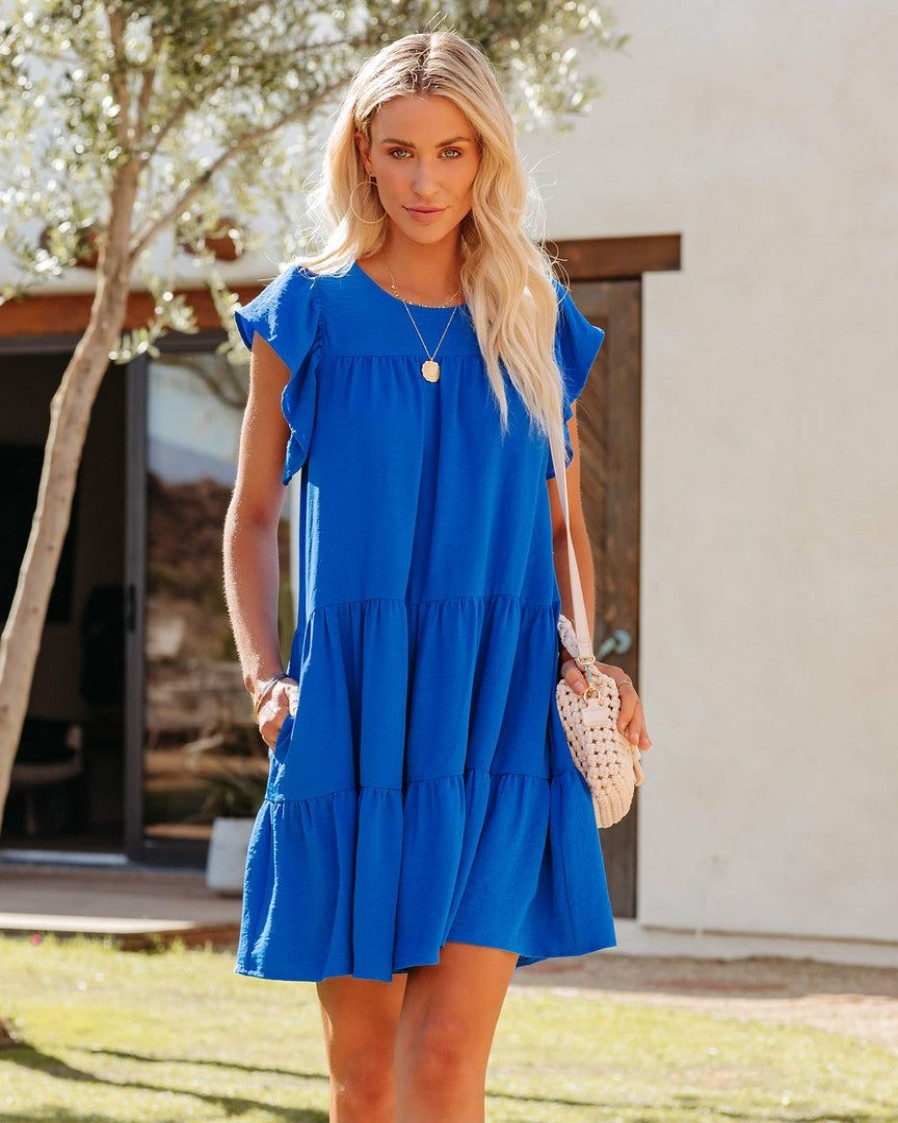 Clothing * | Newb-001 Vici Exclusives The Valley Pocketed Tiered Babydoll Tunic Clean Blue Final Sale