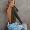 Clothing * | Blue-001 Kyra Backless Knit Bodysuit Olive Final Sale