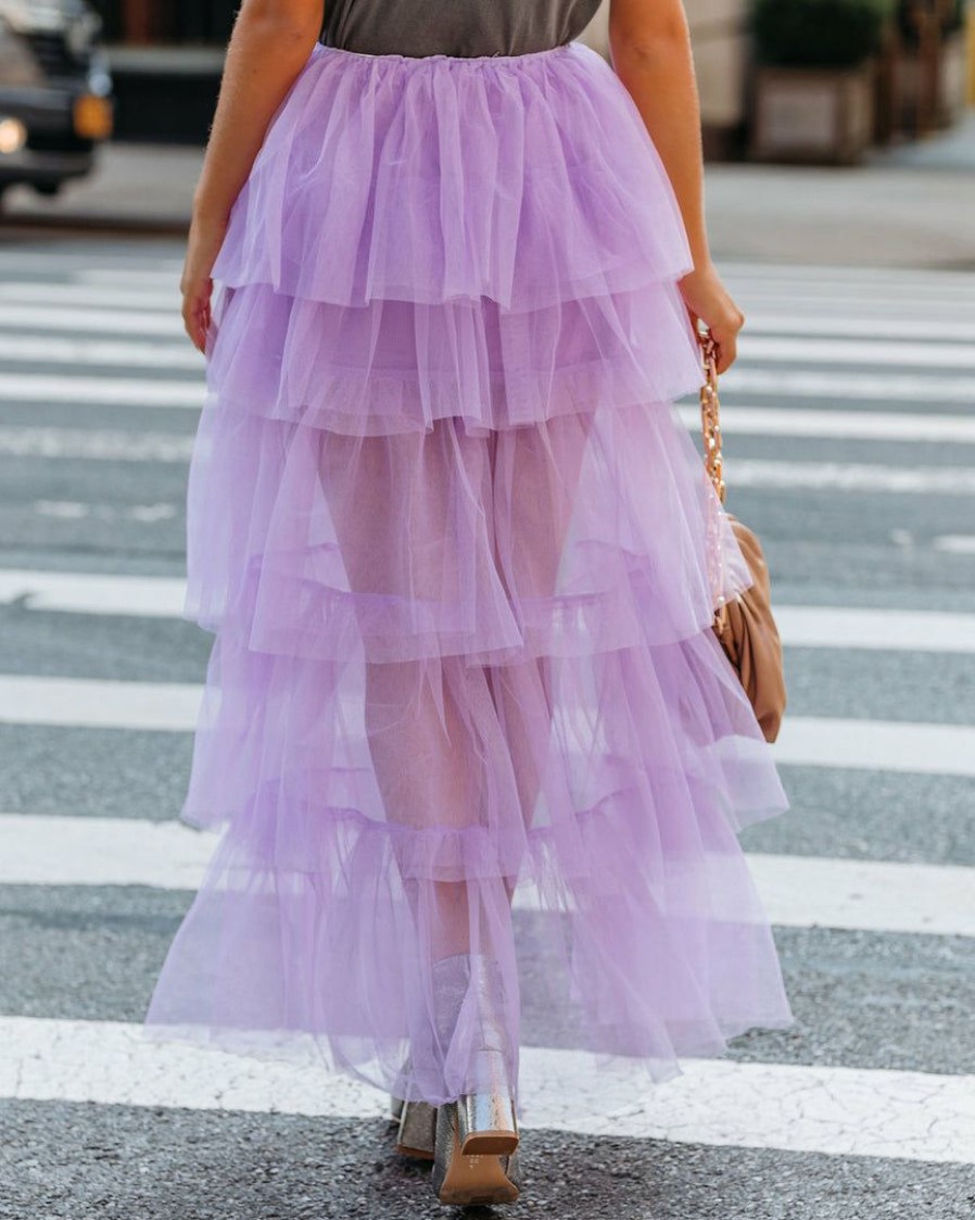 Clothing * | Stru-001 Bottoms Liza High Low Tiered Tulle Maxi Skirt Lilac