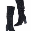 Shoes * | Shu -001 Landon Faux Suede Slouch Boot Black Final Sale