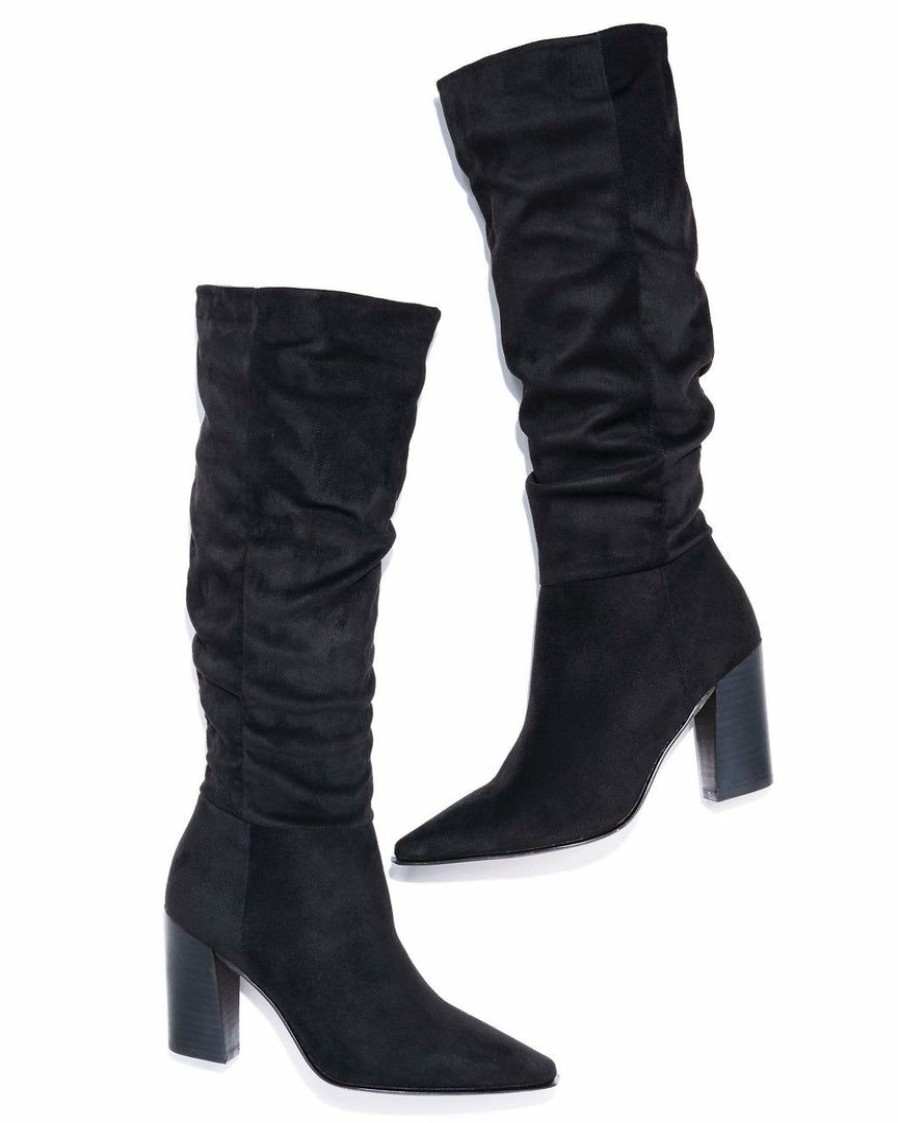 Shoes * | Shu -001 Landon Faux Suede Slouch Boot Black Final Sale