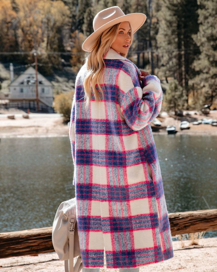 Clothing * | A.Peach Jolie Pocketed Plaid Coat Coats & Jackets