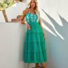 Clothing * | Enc-001 Parisa Embroidered Tiered Midi Dress Green Dresses