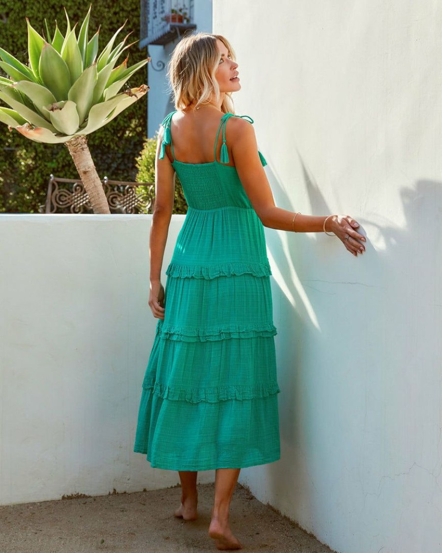 Clothing * | Enc-001 Parisa Embroidered Tiered Midi Dress Green Dresses