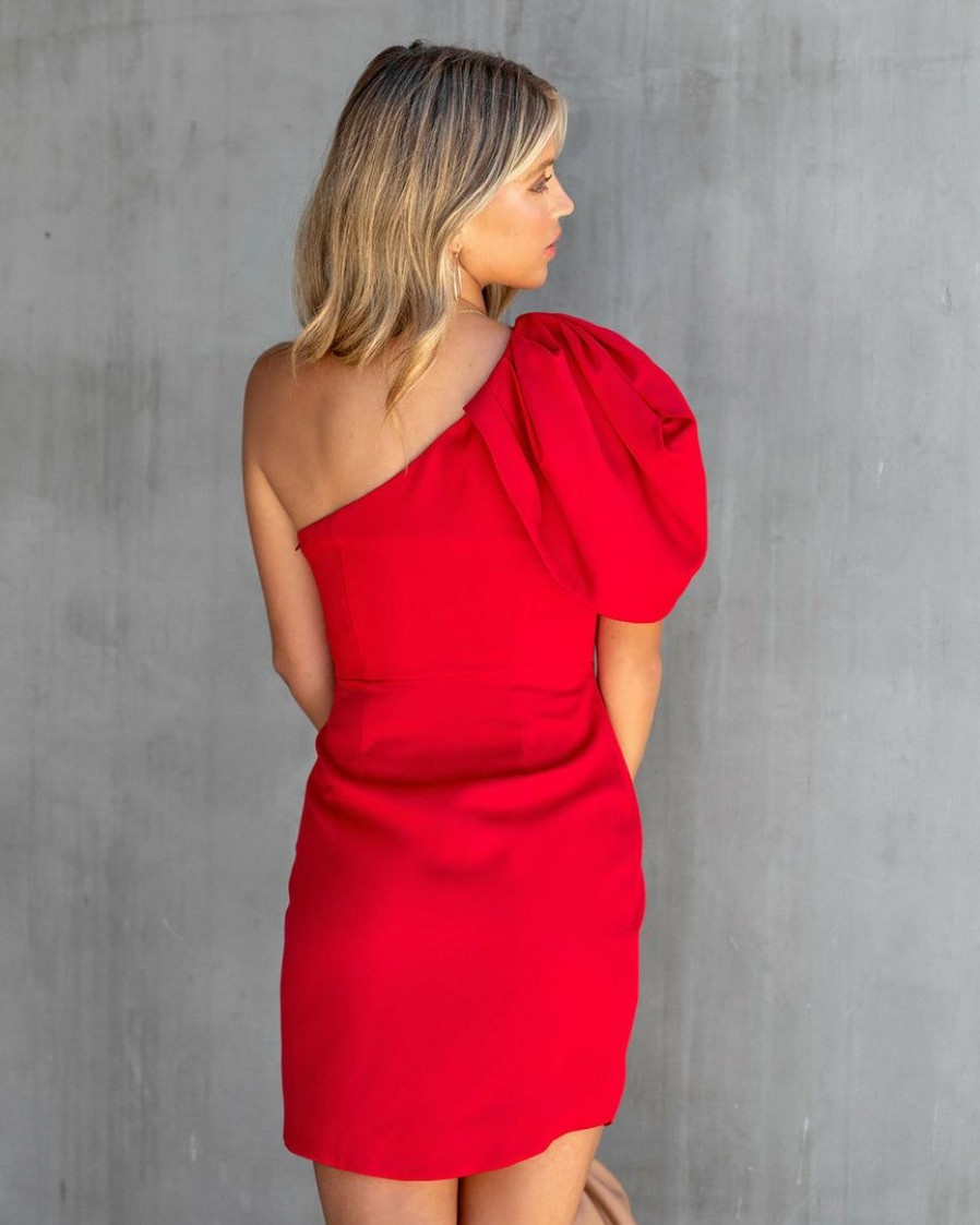 Clothing * | Do+B-001 Scarletta One Shoulder Drape Mini Dress Red Take Me To Miami