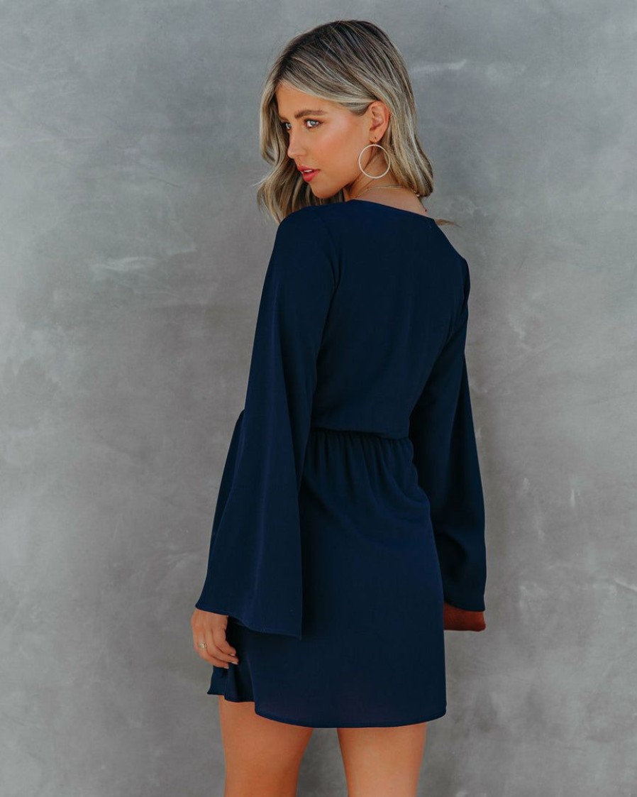 Clothing * | Tych-001 Sequel Bell Sleeve Tie Dress Navy