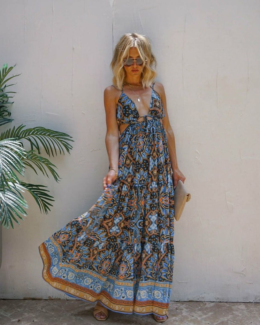 Clothing * | Salt-001 Resort Shop Conquistadora Printed Cutout Halter Maxi Dress