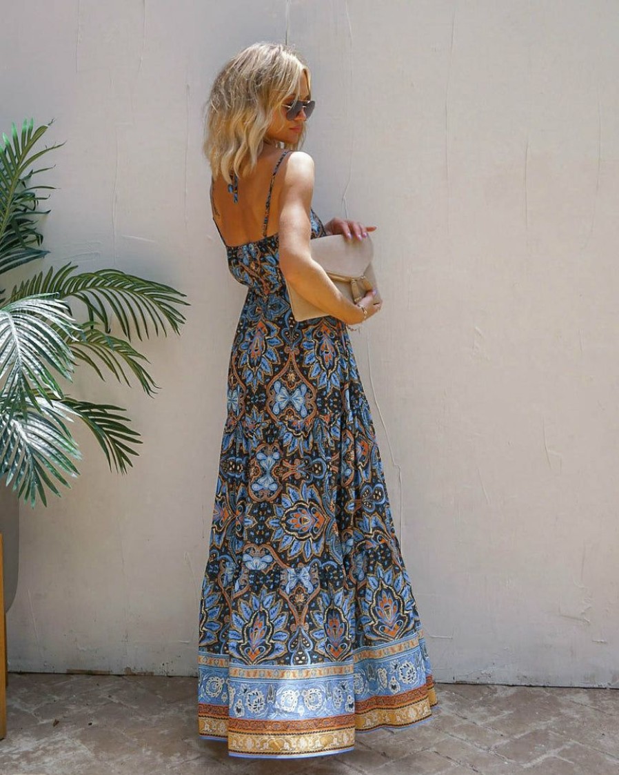 Clothing * | Salt-001 Resort Shop Conquistadora Printed Cutout Halter Maxi Dress