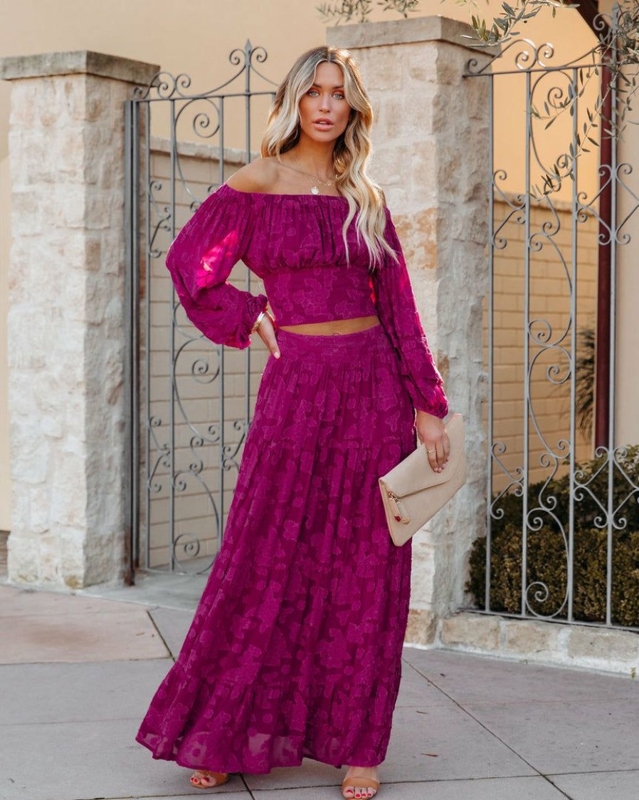 Clothing * | Enc-001 Cambry Pocketed Textured Maxi Skirt Magenta Flash Sale The Vacation Shop