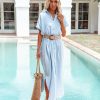 Clothing * | Curr-002 Summertime Cotton Button Down Maxi Dress Light Blue Final Sale Dresses