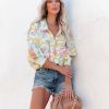 Clothing * | Acoa-001 Tops Always Sunny Printed Button Down Blouse Lemon Multi